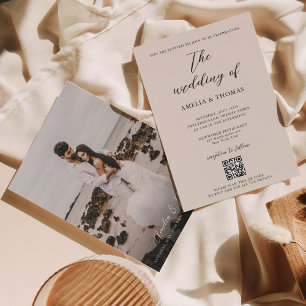Invitation Simple Elegant Script de crème Photo QR Code Maria