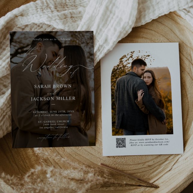 Invitation Simple élégant script moderne QR Code Mariage phot (Créateur téléchargé)