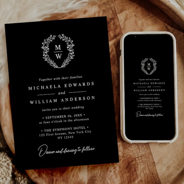 Invitation Simple Elegant Texte de couronne botanique Mariage (Créateur téléchargé)