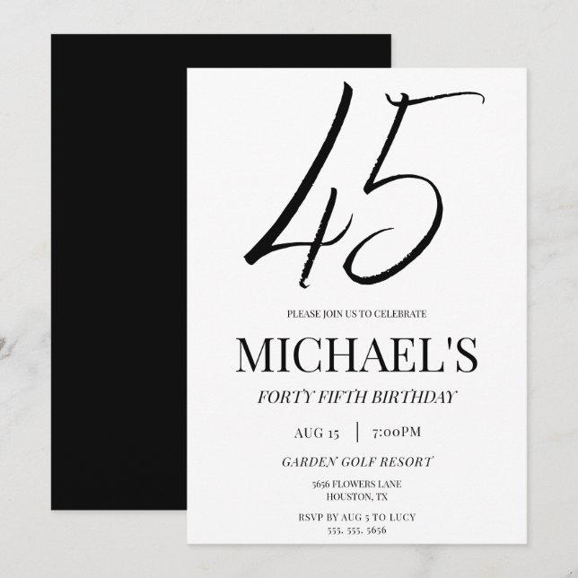 Invitation Simple Elegant Unisex 45e fête d'anniversaire (Devant / Derrière)