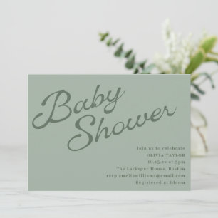 Invitation Simple Élégant Vert Sauge Écriture Baby Shower