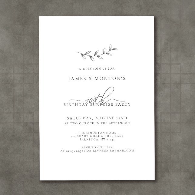 Invitation Simple élégante 100e anniversaire Surprise Party (Créateur téléchargé)