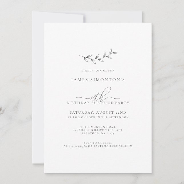 Invitation Simple élégante 19e anniversaire Surprise Party (Devant)