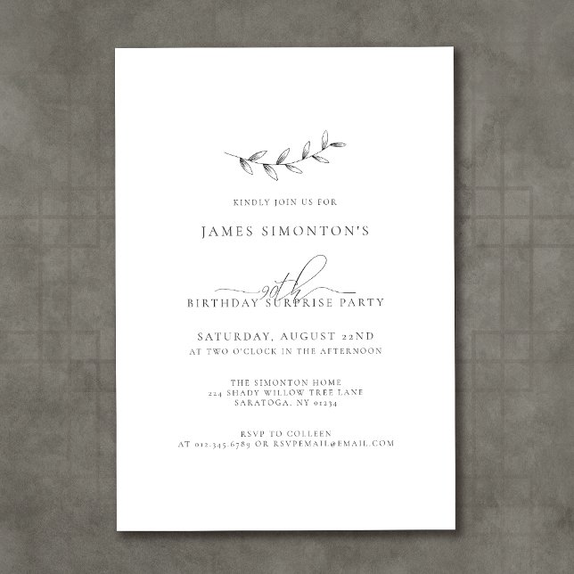 Invitation Simple élégante 90e anniversaire Surprise Party (Créateur téléchargé)