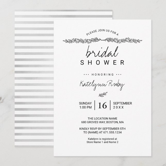Invitation simple élégante à la douche nuptiale (Devant / Derrière)