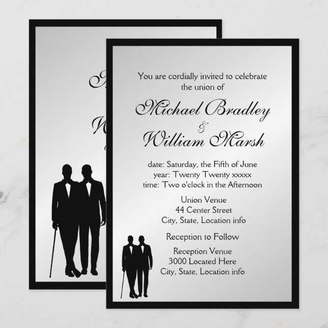 Invitation Simple élégante chambre et groom Gay Mariage en ar (Devant / Derrière)
