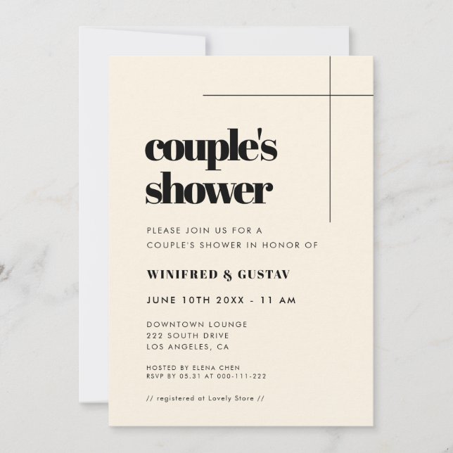Invitation Simple, élégante et chic Douche Couple (Devant)