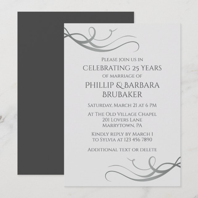 Invitation Simple élégante fête du 25e anniversaire du Mariag (Devant / Derrière)