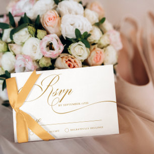 Invitation Simple élégante Noeud Or Script Mariage RSVP