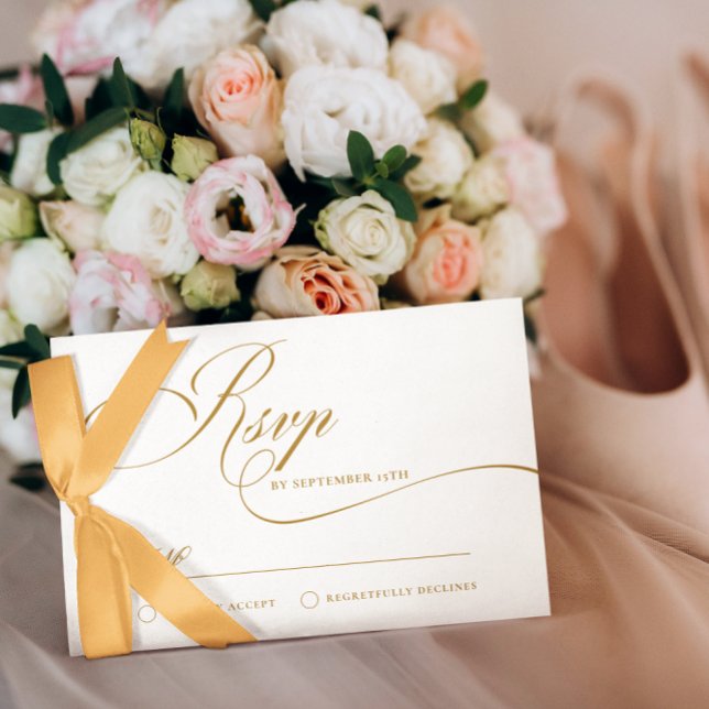Invitation Simple élégante Noeud Or Script Mariage RSVP (Créateur téléchargé)