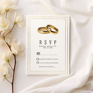 Invitation Simple élégantes bagues blanches et or RSVP