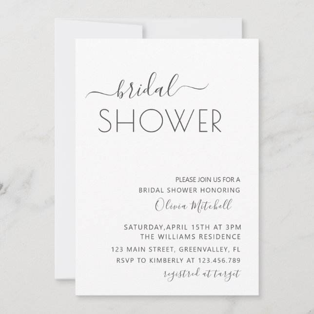 Invitation Simple Elgant Classic & Minimal Fête des mariées (Devant)