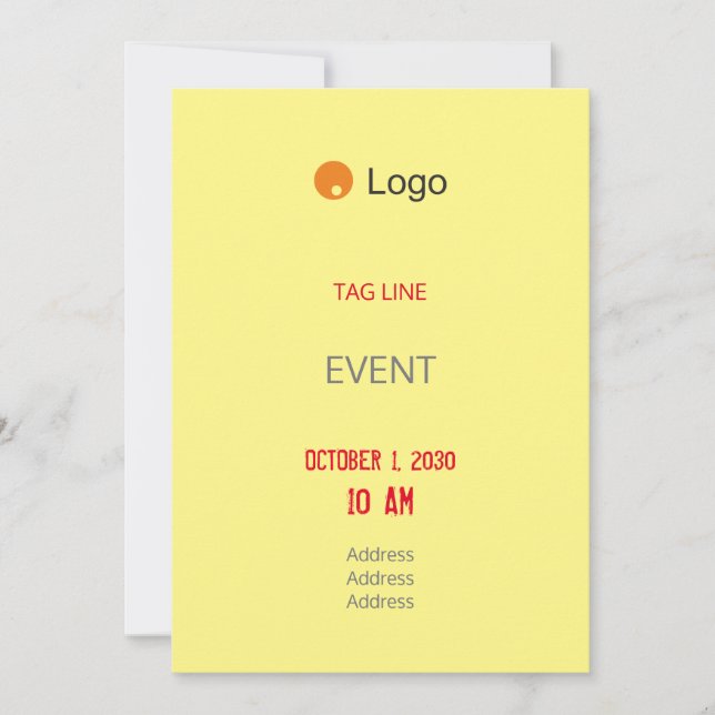 Invitation Simple entreprise jaune (Devant)