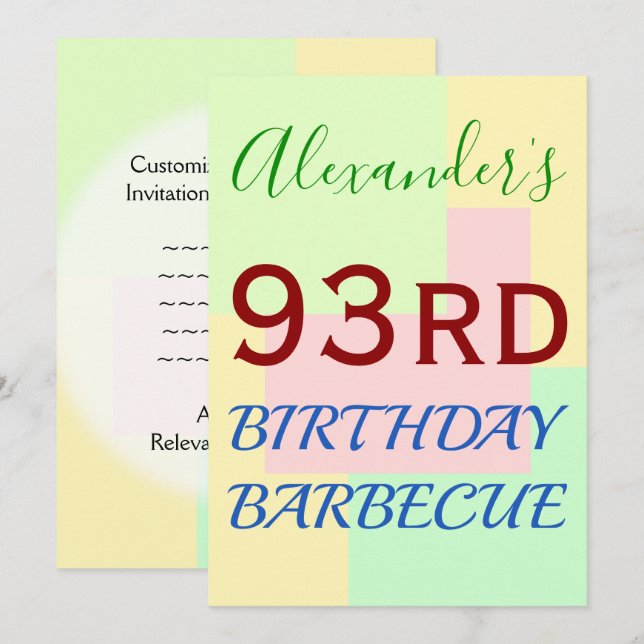 Invitation simple et amusante "93ème anniversaire  (Devant / Derrière)