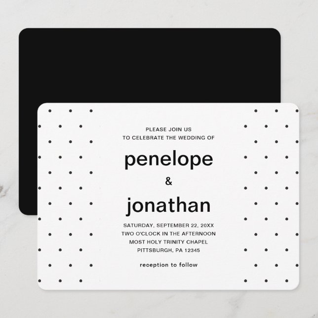 Invitation Simple et Chic Points Noirs et Blancs (Devant / Derrière)
