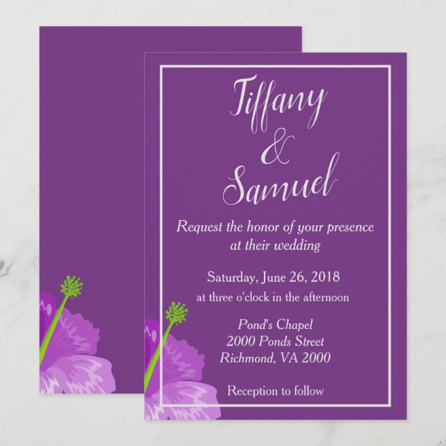 Invitation Simple et chic Royal violet Mariage floral (Devant / Derrière)
