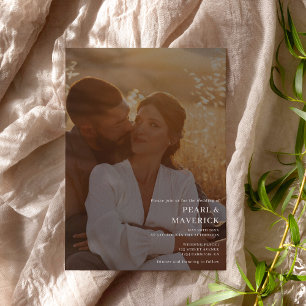 Invitation Simple et élégant 2 photos chic blanc mariage noir