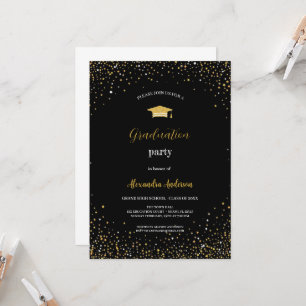INVITATION SIMPLE ET ÉLÉGANT GOLD AND BLACK GRADUTY
