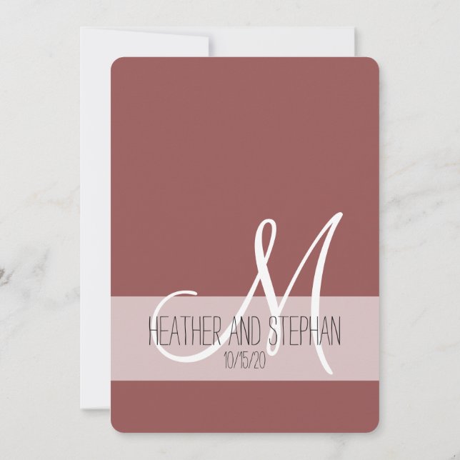 Invitation Simple et élégant Marsala Rouge Blanc Monogramme (Dos)