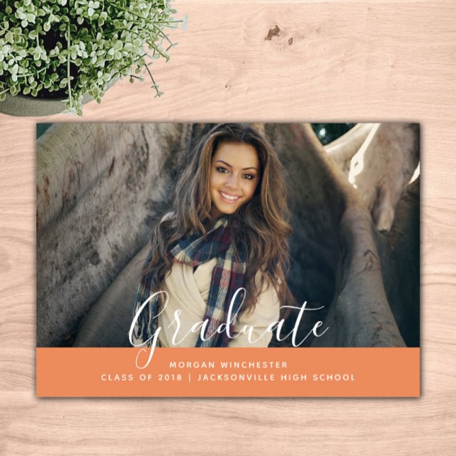 Invitation simple et élégant | Orange (Orange Simple Elegant Graduation Announcement)