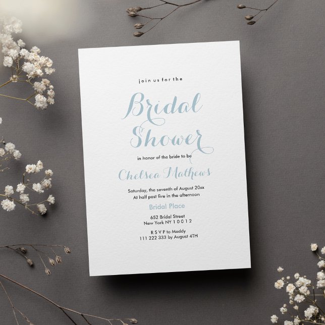 Invitation Simple et élégante Fête des mariées blanche pastel (Simple elegant white pastel blue Bridal Shower)