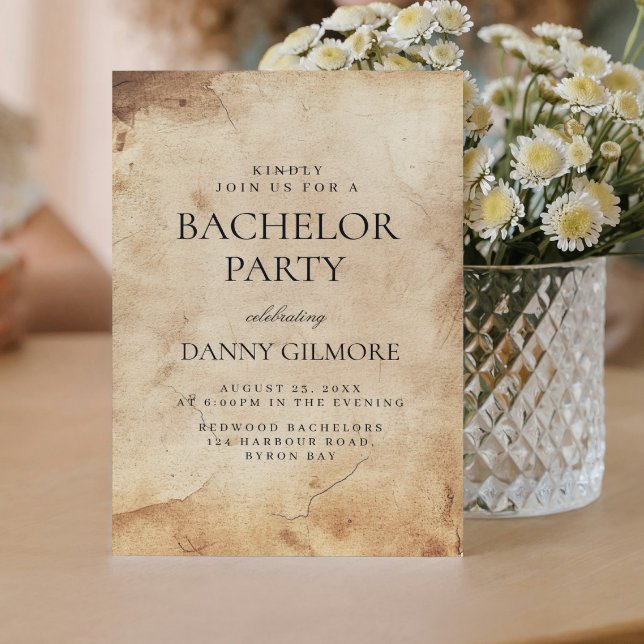Invitation Simple et élégante soirée de célibataire rustique (Créateur téléchargé)
