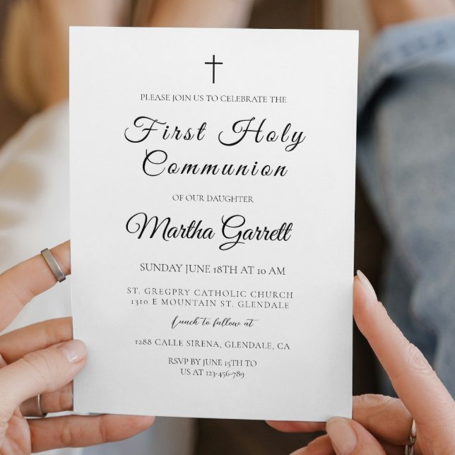Invitation Simple et élégante White Girl First Holy Communion (Créateur téléchargé)