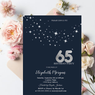 Invitation Simple Étoiles Blanches Fête d'anniversaire Bleu 6