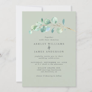 Invitation Simple Eucalyptus Foliage Pastel Mariage vert