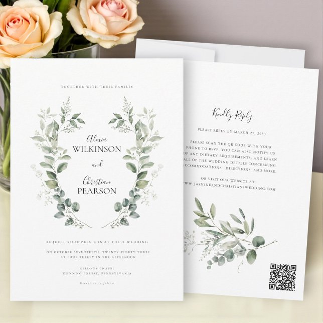 Invitation Simple Eucalyptus Greenery Wedding QR Code RSVP (Créateur téléchargé)
