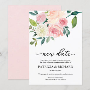 Invitation Simple Faire rougir Floral Nouvelle Date Report de