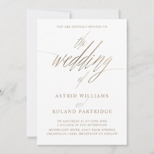 Invitation Simple Faux Or Calligraphie le Mariage de