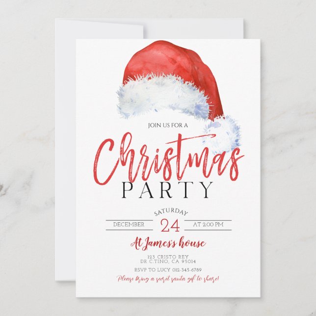 Invitation Simple Festive Santas fête de Noël Casquette (Devant)