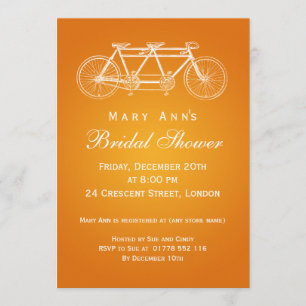 Invitation Simple Fête de l'mariée Tandem Bike Orange