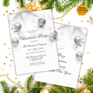 Invitation Simple fête de Noël d'entreprise blanche et argent