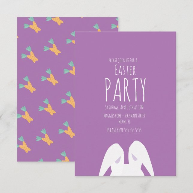 Invitation Simple fête de Pâques Carrot Bunny Événement Invit (Devant / Derrière)