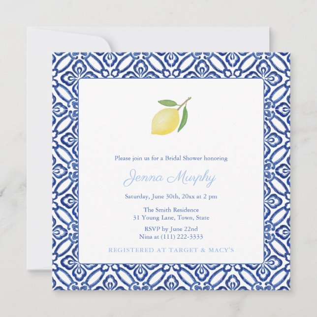 Invitation Simple Fête des mariées en carrelage bleu citron m (Devant)