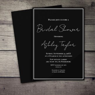 Invitation Simple Fête des mariées Formelle Noire Et Blanc Mo