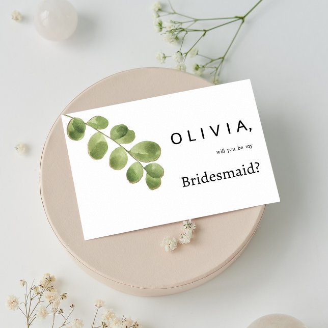 Invitation Simple feuille d'eucalyptus en or vert (Simple green gold eucalyptus leaves Bridesmaid )
