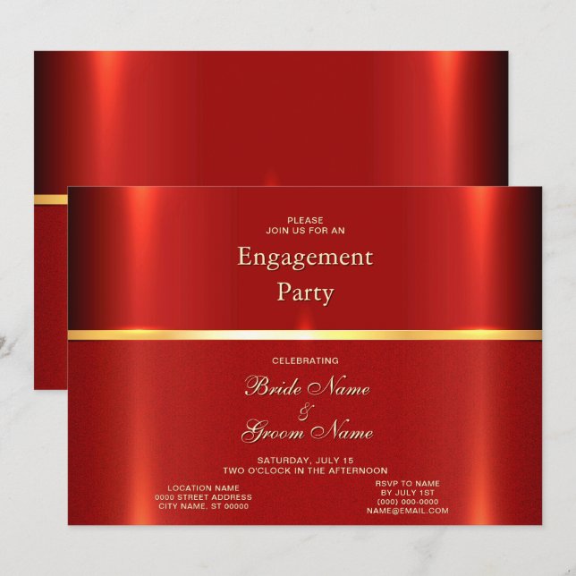 Invitation simple Fiançailles rouge (Devant / Derrière)