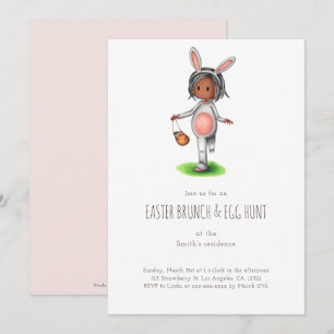 Invitation Simple Fille noire Chasse aux oeufs de Brunch de P
