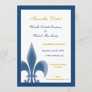 Invitation Simple Fleur de Lis Enregistrez la Date (Bleu fonc