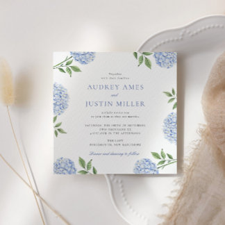 Invitation Simple Fleur d'Hydrange Bleue Carrée de Mariage