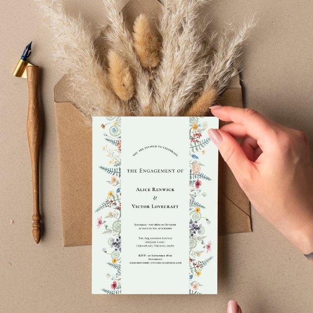 Invitation Simple Fleur sauvage Fern Mint Green Engagement Pa (Créateur téléchargé)