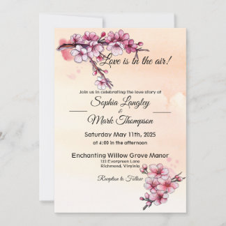Invitation Simple Fleurs Aquarelles Rose et Ivoire