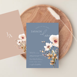 Invitation Simple Fleurs Sauvages Roses Bleu Poussiéreux Mari