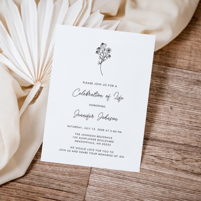 Invitation Simple Floral Celebration of Life Funeral (Créateur téléchargé)