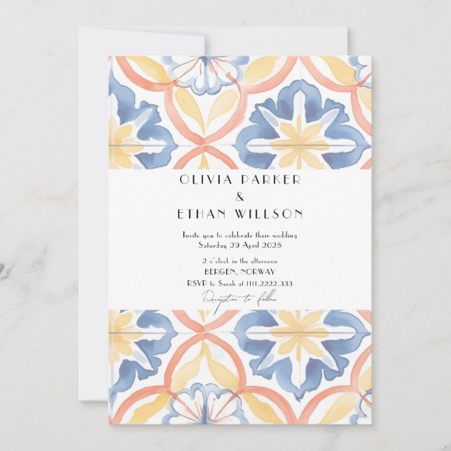 Invitation Simple Floral Été Espagnol Mariage Carrelé (Devant)