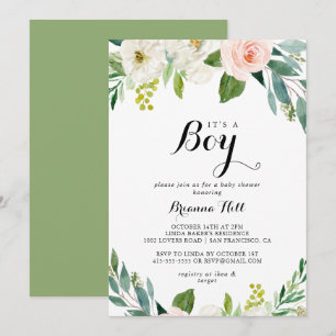 Invitation Simple Floral Green C'est un Baby shower garçon
