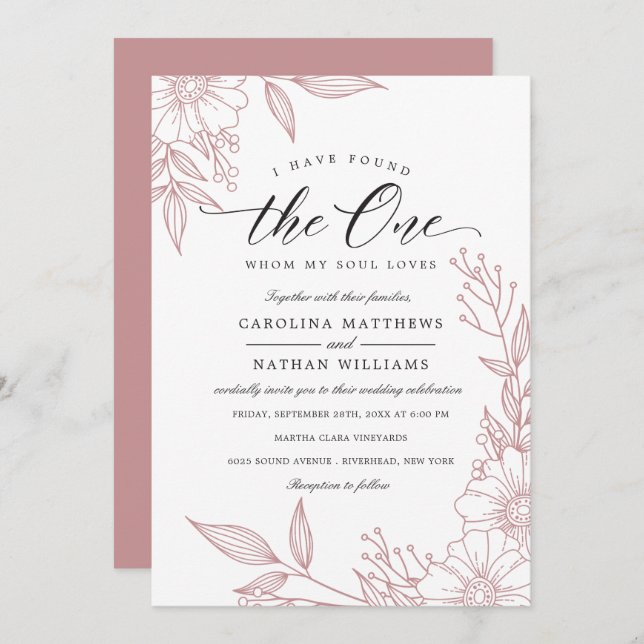 Invitation Simple Floral J'Ai Trouvé Celui | Mariage blanc (Devant / Derrière)